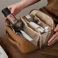 Imagem da promoção Kit 2 Bolsa cosmética de couro Bolsa cosmética portátil de viagem de grande capacidade