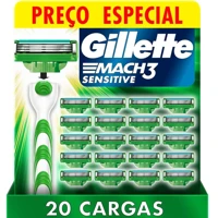 Imagem da promoção Carga para Aparelho de Barbear Gillette Mach3 Sensitive  Recarregável com Aloe Vera, 20 Un