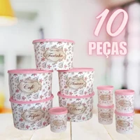 Imagem da promoção Porta Mantimentos Kit 10 Peças Potes Para Alimentos e Temperos Decorados Floral Conjunto Para Mantim