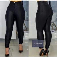 Imagem da promoção Calça Legging Disco Cintura Alta Cirre Couro Fake Bolsos Skinny Moda Feminina