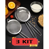 Imagem da promoção Kit 3 Peneira Coador De Peneiras Aço Inoxidável Para Cozinha Peneira De Cozinha