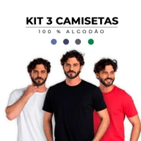 Imagem da promoção Kit 3 Camisetas Básicas Masculina 100% Algodão Reforço Ombro a Ombro Modelagem Moderna Casual Lisa F