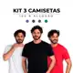 Kit 3 Camisetas Básicas Masculina 100% Algodão Reforço Ombro a Ombro Modelagem Moderna Casual Lisa F em oferta