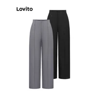 Imagem da promoção Lovito Calça elegante de metal com estrutura lisa e linha para mulheres