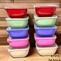 Imagem da promoção 10 potes quadrado organizador de alimentos com tampa color marmita vasilha tapoer 1 litro