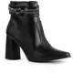 Bota Feminina Lumiss Strass Salto Alto Grosso Bico Fino Confortável Cano Curto Napa Preto em oferta
