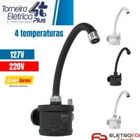 Imagem da promoção Torneira Elétrica De Parede 4T Plus 4800W - 127V / 220V - 5500W Bica Água Quente Branca Preta Com cr