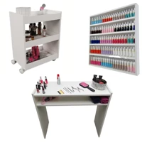 Imagem da promoção Kit Para Manicure Com Mesa + Prateleira de Esmaltes + Carrinho Auxiliar com 3 Bandejas e Rodinhas MD