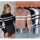 Blusa Feminina De Frio Listrada Modal Tricot Inverno Blusa Cropped Tendência Blogueira Manga Longa n em oferta