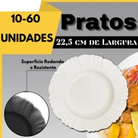 Imagem da promoção Kit 10 à 60 Pratos Pétala Redondo Fundo Refeição Plástico Festas Refeições