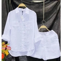 Imagem da promoção Moda Branca Camisa De Manga Comprida E Calção Conjunto De Duas