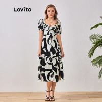 Imagem da promoção Vestido Feminino com Tecido de Linha Estruturada Geométrica com Manga Bufante