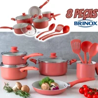 Imagem da promoção Jogo de Panelas Brinox de Alumínio Rosé 8 Peças Easy