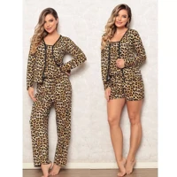 Imagem da promoção Conjunto de 4 peças pijama feminino outono inverno shorts calça
