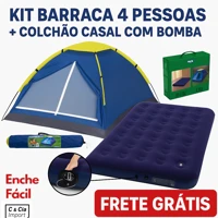 Imagem da promoção Kit Barraca Iglu 4 Lugares + Colchão Casal C/ Bomba De Pé Camping Acampamento Bomba de Ar