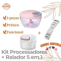 Imagem da promoção Kit Processador Triturador de Alimentos + Ralador Fatiador Cortador 5 em 1 + Mini Processador de Alh