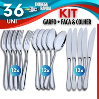 Imagem da promoção Faqueiro 36 Peças Talheres Linha Premium Utilidade 12 Garfos 12 Facas 12 Colheres Casa Cozinha Bar