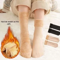 Imagem da promoção KIT 3 Pares Meia Termica Feminina Cano alto de Lã Grossa Peluciada Meia de Inverno