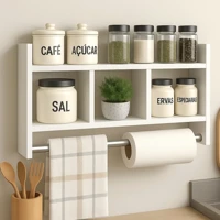 Imagem da promoção Nicho Porta Papel Toalha e Condimentos Potes Cozinha Banheiro 100% MDF BRANCO TX 15mm Tubo Metal Mon