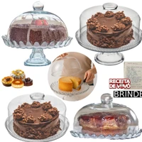 Imagem da promoção Boleira De Vidro Com Tampa Pé Bolo Doces Mesa Redonda Jasmin Conjunto Base + Tampa Grande ou Pequena