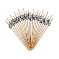 Imagem da promoção Kit 100 Palitos de Bambu Para Petisco Decorado Bolinha dourada prata 12cm