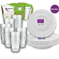 Imagem da promoção KIT 12 Peças 6 Pratos Petala Fundo Opaline Duralex e 6 Copos Zumba 270ml Vidro freezer, geladeira