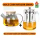 Bule Chaleira Vidro Borossilicato com Infusor e Tampa Bambu 1000ml ou 500ml cozinha em oferta