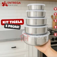 Imagem da promoção Jogo 5 Pote Tigela de Inox c/ Tampa Hermética Kit Organizadores Redondos para Cozinha 285ml a 1430ml