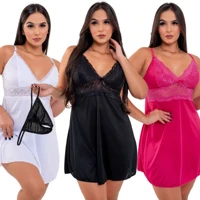 Imagem da promoção Kit 3 Camisolas Rendada Feminina Sensual Com Calcinha Sexy