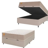Imagem da promoção Cama Box Baú Casal Colchão Molas Qatar 138x188x63cm Bege/Branco Inducol - Suporta Até 200 Kg Por Pes