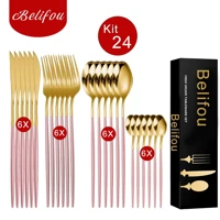 Imagem da promoção Belifou Kit 24 Jogo De Talheres Aço Inoxidável 416 Rosa Dourado -
