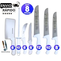 Imagem da promoção Conjunto De Facas Profissional Desossa Tira Couro Chaira Cutelo Para Açougue Frigorífico Churrascari