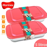 Imagem da promoção Kit 2 Conjunto Assadeiras Marinex com tampa Travessa Retangular 5L Funda Lasanha Vidro Temperado