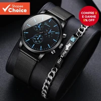 Imagem da promoção Conjunto De Relógios De Negócios Masculinos Sofisticados-Relógio De Malha De Quartzo E Pulseira De C