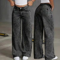 Imagem da promoção Calça Wide Leg Jeans Feminina Pantalona Cós Alto Premium Black