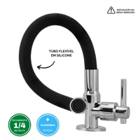Imagem da promoção Torneira Bancada/Mesa Cozinha Preta Tubo Flexível Silicone Com Arejador e Giro de 360°