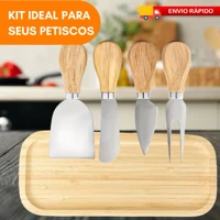 Imagem da promoção Kit Petisqueira Tabua Bambu Conjunto 4 Peças Para Queijos