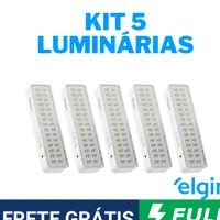 Imagem da promoção Kit 5 Luminária de Emergência 30 Leds Lampada Recarregável Bivolt Elgin