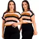 Blusa Camiseta T-shirts Básica Minimalista Listrada Tendencia 2025 Manga Dobrada Listra Larga Modern em oferta