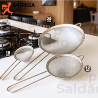 Imagem da promoção Kit 3 Peneira de Cozinha Aço Inox 10cm 12cm e 20cm Utensílios Grande para Confeitaria e Tapioca