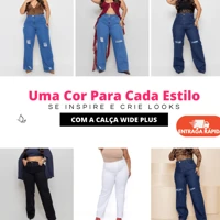 Imagem da promoção Calça Feminina Wide Leg Plus Size Clara Cintura Alta Pantalona Sem Lycra Stillger Jeans