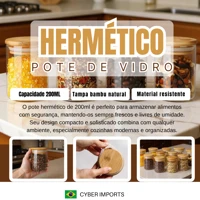 Imagem da promoção Kit 8 potes de vidro com tampa de bambu herméticos para mantimentos empilháveis 200ml