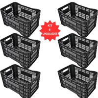Imagem da promoção 6 Caixas Plásticas Hortifrúti Agrícola 52l Vazada Mercado Feira Organizacao