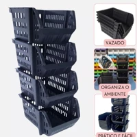 Imagem da promoção 10 Cesto Caixa Bin Empilhavel Preto Expositor Organizador