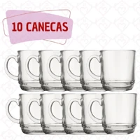 Imagem da promoção Jogo 10 Canecas Transparente Vidro 250ML Café Cappuccino