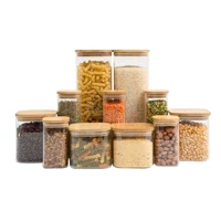 Imagem da promoção Tud Kit 11 Potes de Vidro Herméticos com Tampa de Bambu – Quadrado, Ideal para Armazenamento e Conse