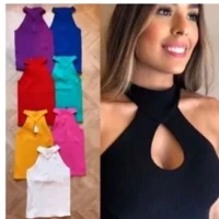 Imagem da promoção Kit de 3 Blusa Regata C/Bojo Gola Alta com Decote Gota