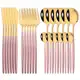 Conjunto De Talheres De Aço Luxo Inoxidável Faqueiros 24 Peças Cor Dourado / Preto / Rosa em oferta