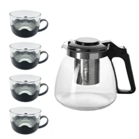 Imagem da promoção Jarra Bule Chaleira Vidro Infusor Premium 1 Litro Com 4 Xícaras 200ml