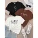 Kit 3 Camisetas feminina de algodão Mulher face coração oncinha flores malha premium T-Shirts em oferta
